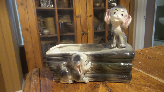 Vintage Puppies Planter , Gray, 2 Puppies