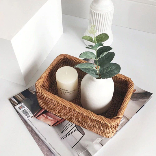 Woven Bathroom Storage Bin, Wicker Basket, Food Box , Fruits Rattan Kitchen Storage, Rustic Desk Organizer, Display