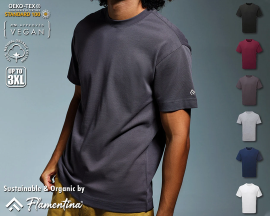 Mens Luxury Heavy Organic Cotton T-Shirt Crew Neck Ringspun Vegan Sustainable Soft Short Sleeve Top Tee Unisex Ladies Womens Clothing