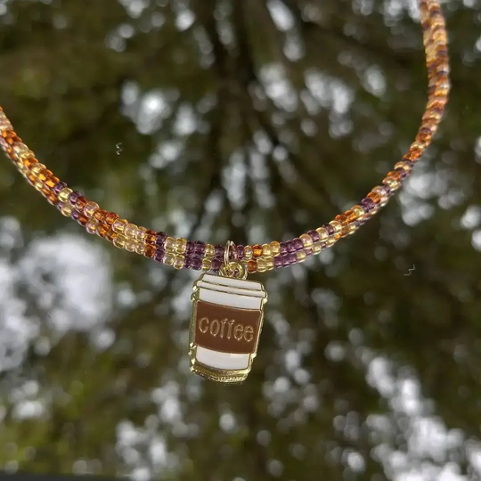 Glass Seed Bead Necklace Chockers. Planet, Star & Coffee Lover Style