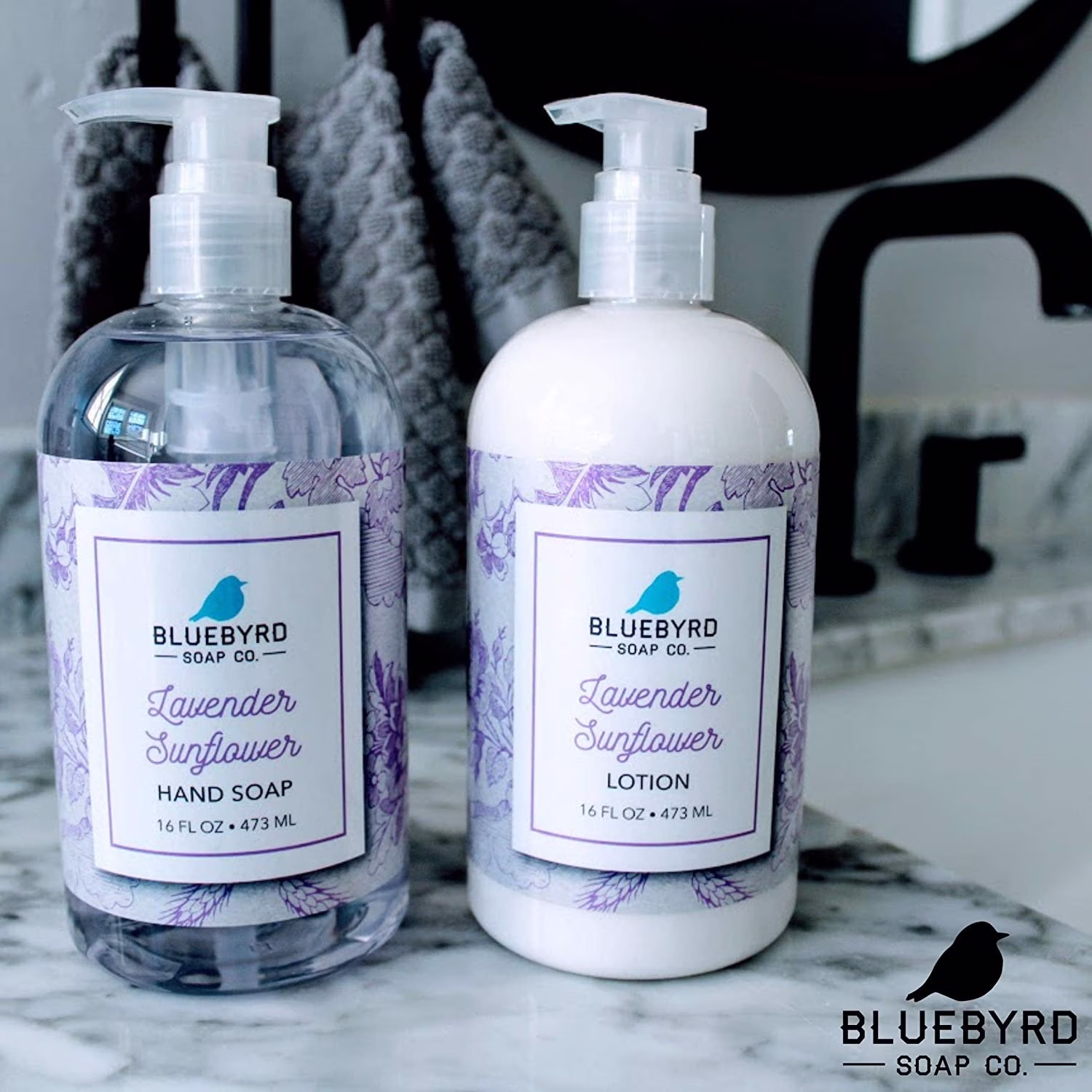 Lavender Sunflower Hand Soap & Lotion Set | Kitchen Or Bathroom & Dispenser Dish Liquid Pump