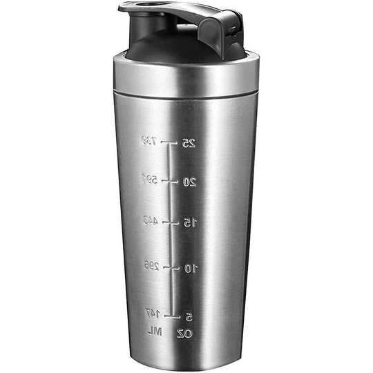 Sports Protein Powder Shaker Bottle Stainless Steel Thermos Water Cup Outdoor Fitness Gym Shaker Protein Mixing Water Cup (Stainless Steel)