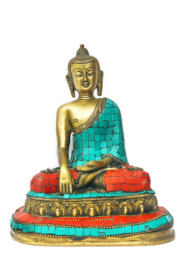 Brass Buddha Statue, 23 cm Big Large Size Blessing Lord Idol in Brass, Buddhist Deity Temple Altar Yoga Studio Meditation Room Decor