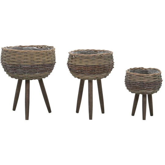Topdeal - Planter 3 pcs Wicker with pe Lining VDTD12746