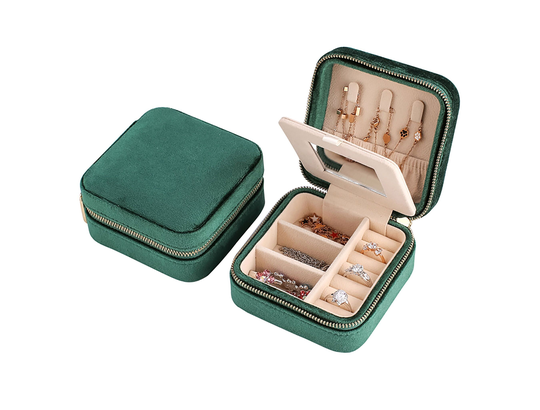 Velvet Jewelry Box Organizer Small Travel Size Storage Case With Zipper