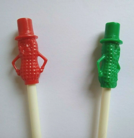 Mr Peanut Christmas Colors Vintage Green & Red Drinking Straws 1950S Planters Peanuts Pop Culture