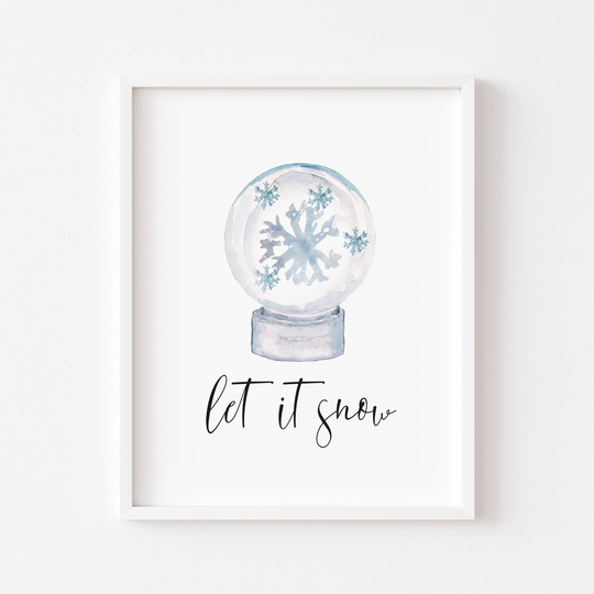 Let It Snow Watercolour Globe Unframed Print|Christmas Prints|Christmas Decor|Seasonal Prints|xmas|xmas Prints|Snow Globes|Wall Prints