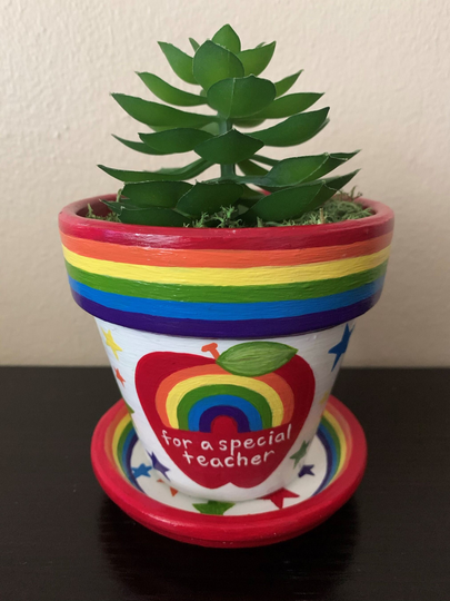 Teacher Appreciation Planter With Drainage Tray | Custom Gift Pot Saucer Hand-Painted Decorative Planter, Made-To-Order