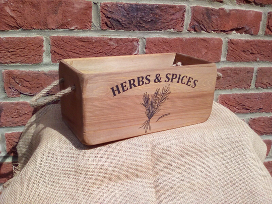 Fabulous Large Size Vintage Style Rustic Wooden Herbs & Spices Storage Box With Rope Handles, A Great Gift Item Or in Your Own Kitchen