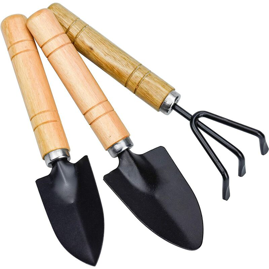 3 Pcs Mini Garden Tools, Small Rake and Shovel Set, Small Shovel Rake and Spade Wooden Handle for Potted Plants for Garden Plants Indoor Outdoor