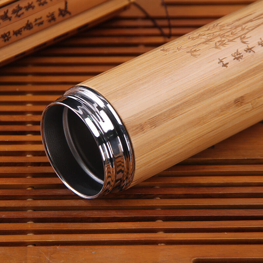 Bamboo thermo mug - double walled thermo bottle, a travel mug, a teapot, tea bottle, bottle with a stainless steel tea strainer - bpa free