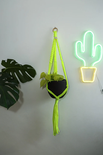 Neon Yellow Macrame Plant Hanger /Indoor Holder/ Flouro Macrame /Hanging Holder Long/ Bright Interior