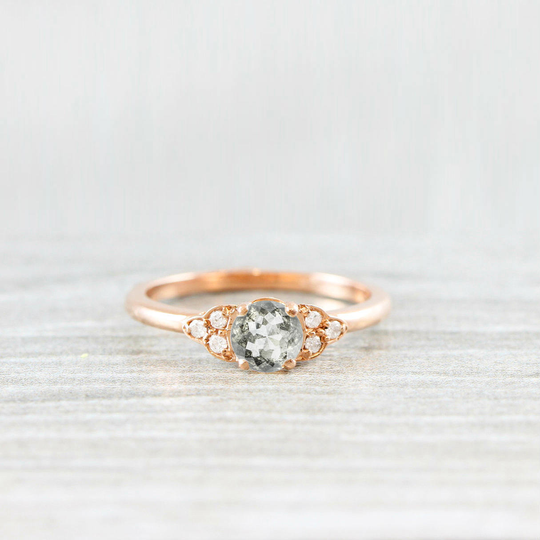 Salt & Pepper Diamond Rose/White/Yellow Gold Engagement Ring Art Deco 1920's Inspired Thin Petite Band Unique For Her