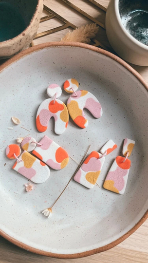 Textured White & Organic Pattern | Handmade Polymer Clay Statement Earrings Gifts For Her