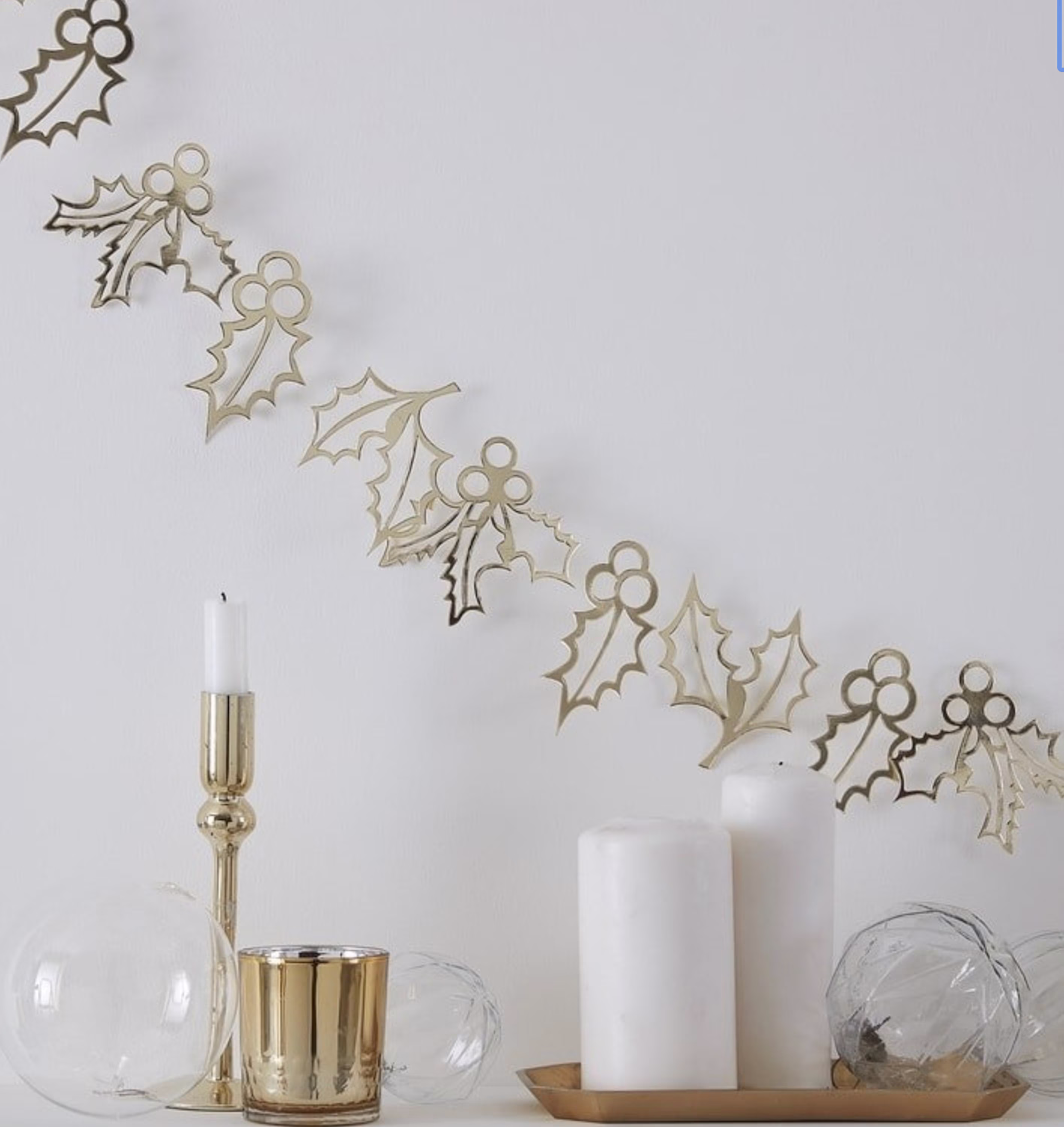 Gold Holly Christmas Bunting, Garland, Festive Decorations, Holiday Season Bunting
