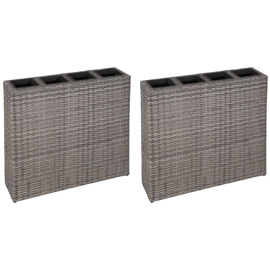 Hommoo - Garden Planter with 4 Pots 2 pcs Poly Rattan Grey VD21317