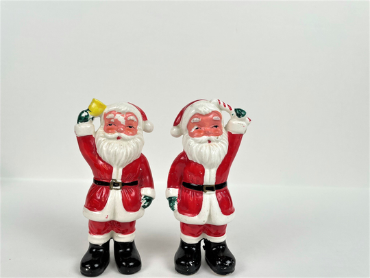 Vintage Santa Salt & Pepper Shakers - 1950's Japan Tall Santas With Bell Candy Cane Christmas Collectibles