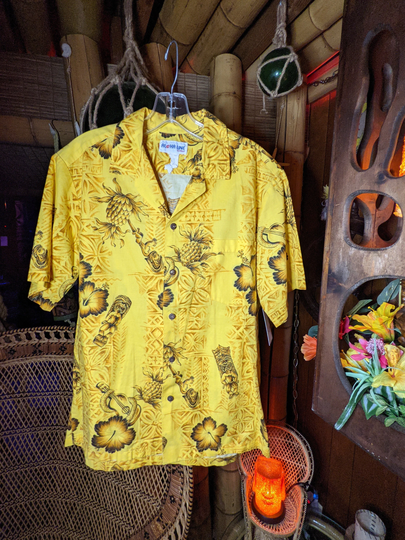 Vintage Hawaiian Shirt Mens 1980S Aloha Line Hawaii Tiki Tropical Large 80S 42 Inch Chest Medium