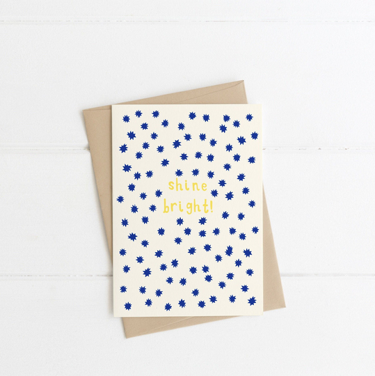 Shine Bright Christmas Card | Stars Modern Xmas Merry Seasons Greeting Eco-Friendly Recycled Hand Painted