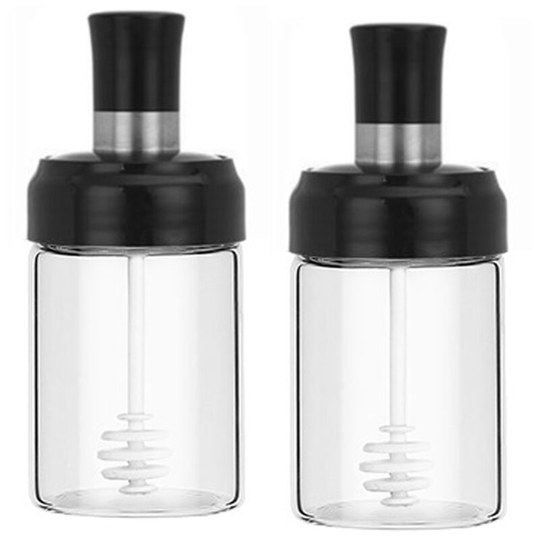 Sauce Jar Transparent Glass Combination Spoon with Lid Canisters Storing Seasoning Spices Salt Sugar shape3