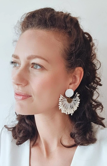 Statement Earrings/ Organic Dangle Mother Of Pearl Earrings/Sterling Silver Drop Earrings/Summer Boho Style Earrings