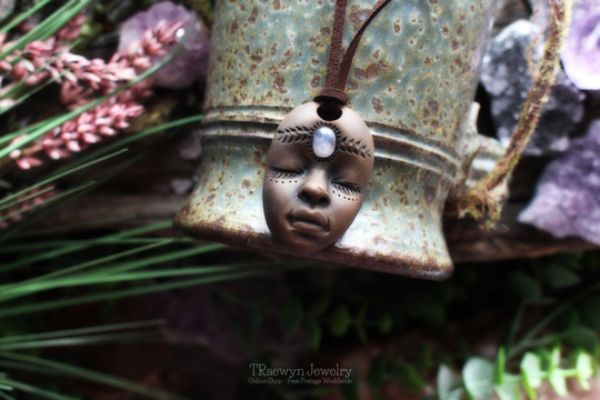 Goddess Necklace With Moonstone - Handcrafted Pendant On Vegan Suede | Free Shipping