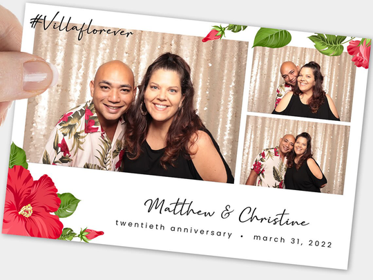 Personalized Wedding Photo Booth Template 4x6 Print Hawaiian Garden Red Hibiscus Modern Greenery Tropical Bridal Shower Luau Quinceañera