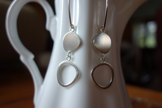sterling Silver Dangle Earrings - Organic Irregular Circle Shape - Simple Elegant - Gift For Her, Birthday, Mothers Day, Valentines Christmas