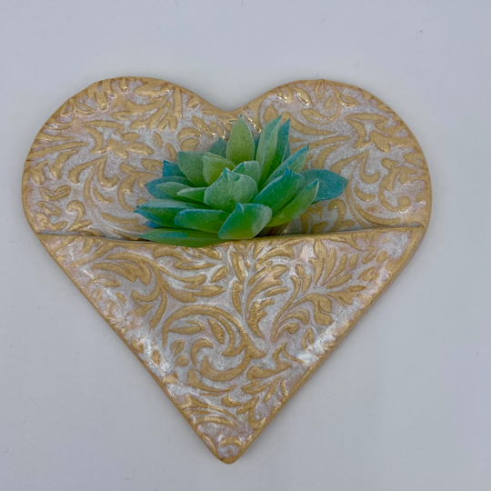 Heart Plant Pot Planter Wall Hanging Pocket Pottery Clay Ceramic - 9Th Wedding Anniversary Engagement New House Present Garden