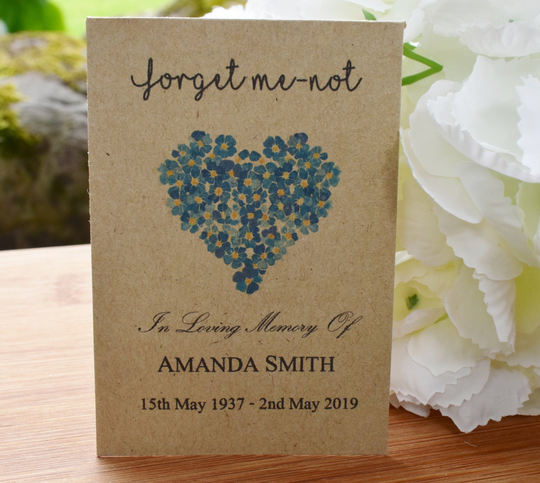 Funeral Forget Me Not Seed Packets Remembrance Personalised Packets Memorial| Me-Not | With Seeds