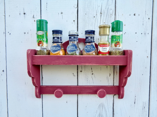 Space Racks Wooden Wall Spice Rack Organizer Kitchen Shelf Hanging Small With Hooks