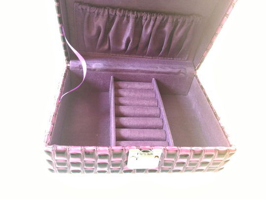 Travel Jewelry Box, Dresser Organizer, Jewelry Makeup Case, Charm Storage Trinkets Vibrant Pink & Charcoal Color Home Decor Vanity