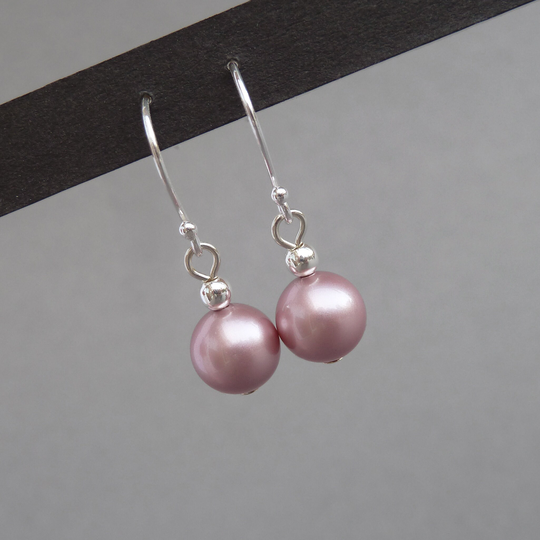 Simple Dusky Pink Pearl Drop Earrings - Powder Rose Bridesmaids Gifts Everyday Jewellery Dangly For Mother Of The Bride/Groom