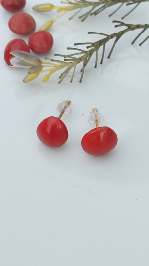 Handmade Stud Lucky Red Seed Earrings Natural Sandalwood Seeds Jewelry Real Bead Cambodian Earrings/Eco Jewelry/Red Rondel/