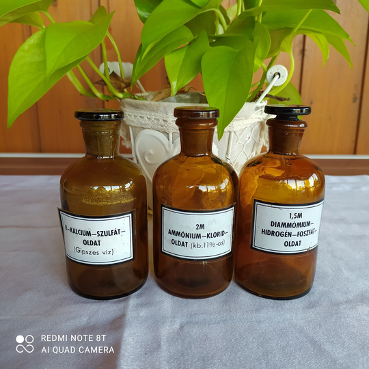 Set - Large Amber Glass Apothecary Bottle Antique Pharmacy Jars
