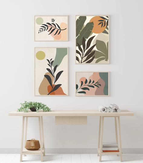Gallery Wall Set Of 4, Vintage Herbs Prints, Abstract Printable Art, Digital Download, Minimalist Art Poster