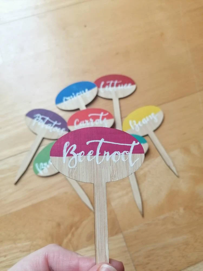 Colourful Plant Labels - Cute Wooden Names Pretty Gardening Gift Handpainted Lovers Herb Labels, Vegetable