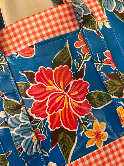 Beth's Blue Hibiscus Oilcloth Multi Market Tote Bag