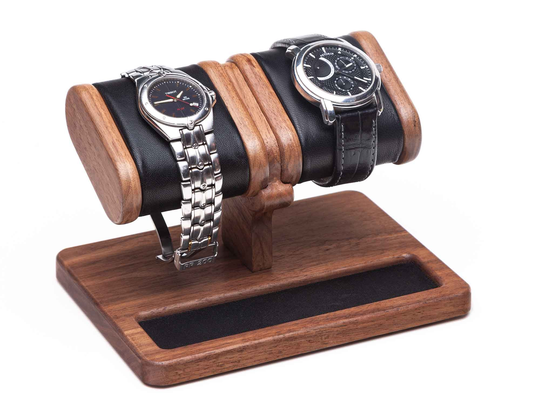 Walnut Desk Organizer For Two Watches Jewelry Tray Docking Station Watch Case Personalized Box Display Men Holder