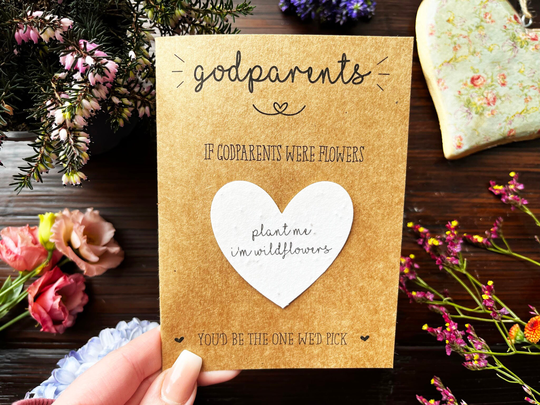 Seeded Heart Gift Card For Godparents - Plant The & Grow Wildflowers Perfect Christening, Baptism, Birthday Or Christmas