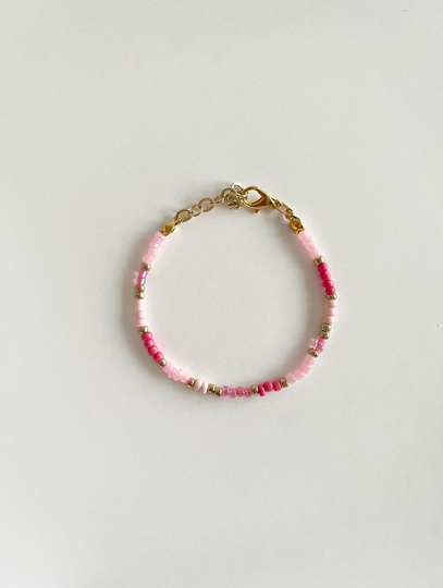 Gold & Pink Seed Bead Bracelet