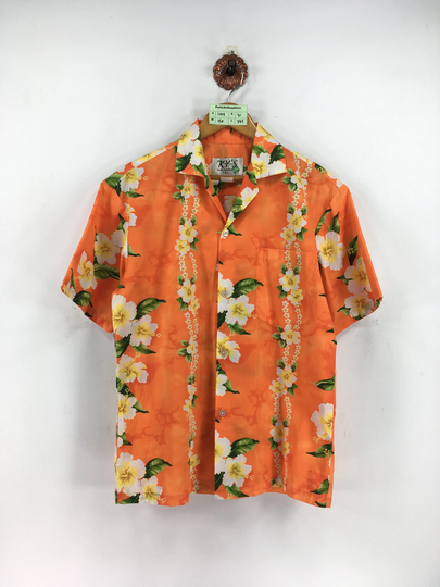Vintage Hawaiian Ky's Polyester Shirt Mens Medium 90S Aloha Tropical Floral Hibiscus Abstract Beach Party Surf Cotton Button Up Size M