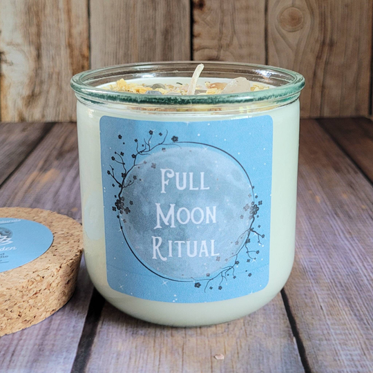 Full Moon Candle | Soy Wax With Crystals Ritual Witchy Candles
