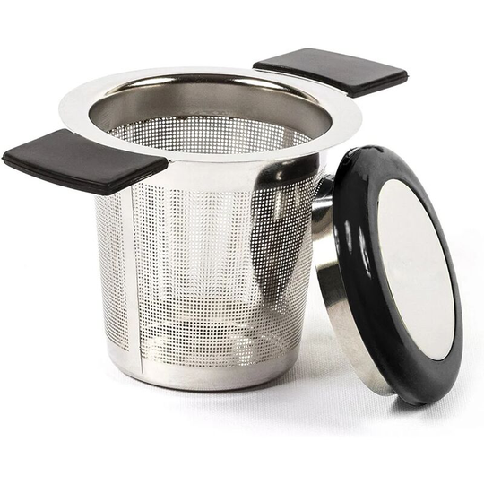 Rhafayre - Stainless Steel Tea Filter Tea Infuser Tea Strainer with Fine Hole Silicone Handle and Lid for Mug Cup Teapot or Herbs in Kitchen (Black)