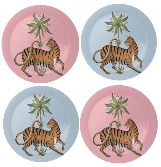 Tiger & Palm Coaster Set - Powder Blue Florida Pink
