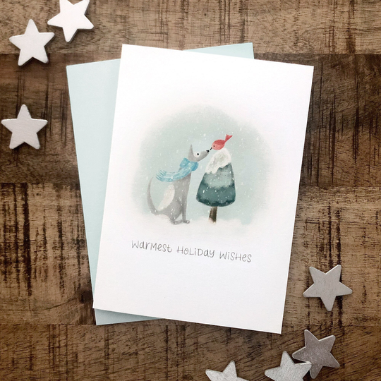 Cute Holiday Card/Christmas Pack Dog Warm Wishes Cards Set Winter