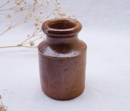 Antique Ink Pot, Victorian Stoneware Well, Salt Glazed Bulk Ink, Rustic Pottery, Calligraphy Supplies Antique Bottle