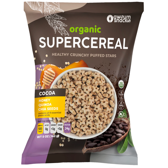 Awsum Snacks Organic Quinoa Supercereal With Chia Seeds, Cocao, Honey, Coconut Sugar & Natural Kosher, Gluten Free Cereal 5 Oz