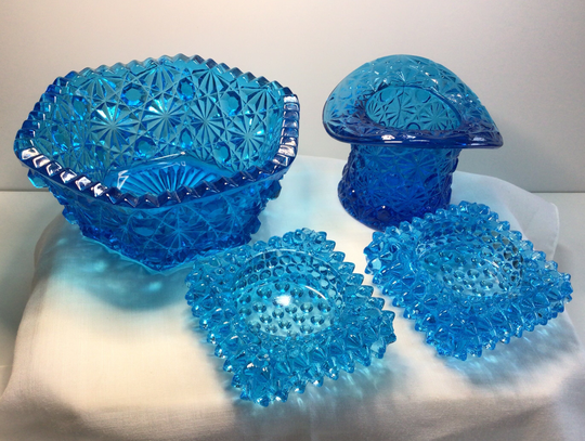 Choice Of Beautiful Bright Blue Fenton Hob Nail Votive Candle Holder Large Salt Cellar Or Button & Daisy Pattern Bowl Top Hat