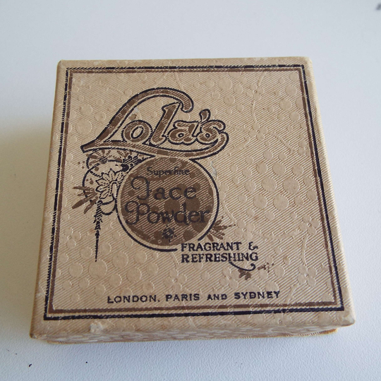 Rare Vintage 1940's Lola's Face Powder Box London Paris Sydney Superfine Make-Up Vanity Item Unused Film Prop Display